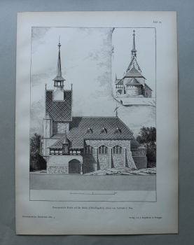 Holzstich Architektur Maloja 1887 Protestantische Kirche